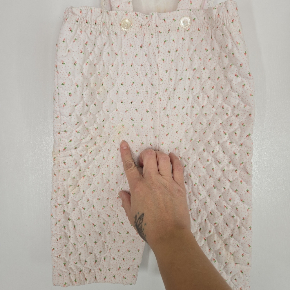 VTG Tiny Tots Baby Girl 12 months Quilted overalls Pink Floral Carrot Romper 90s - Picture 6 of 17